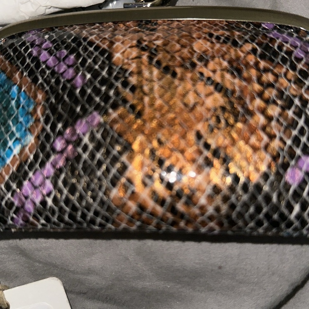 NWT hobo snakeskin colorful kisslock leather coin bag satin interior pretty - Picture 6 of 7
